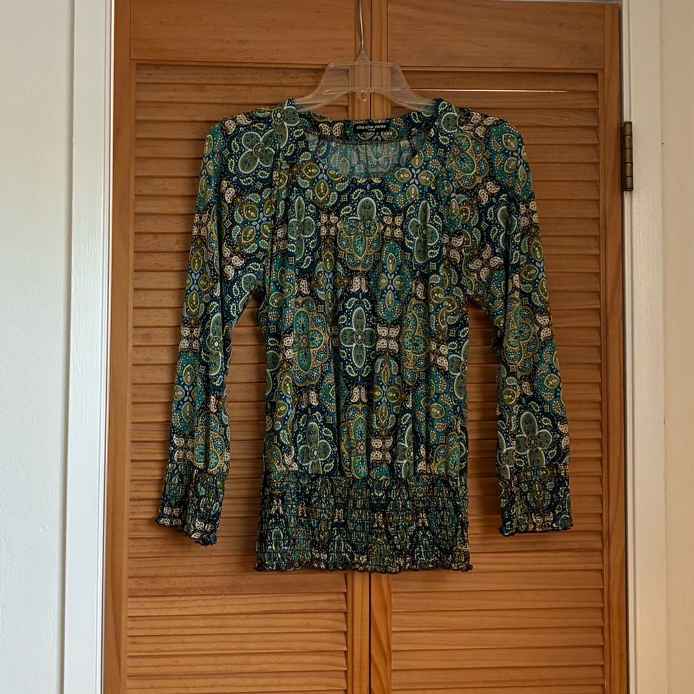 Cha Cha Vente Paisley Green, Brown,Cream Patterned Women's Top